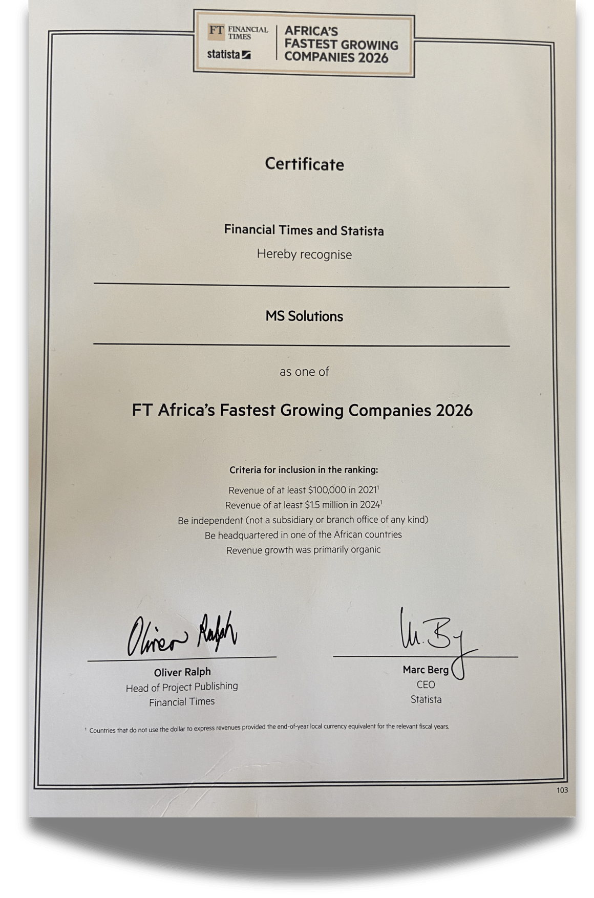 FT Certificate
